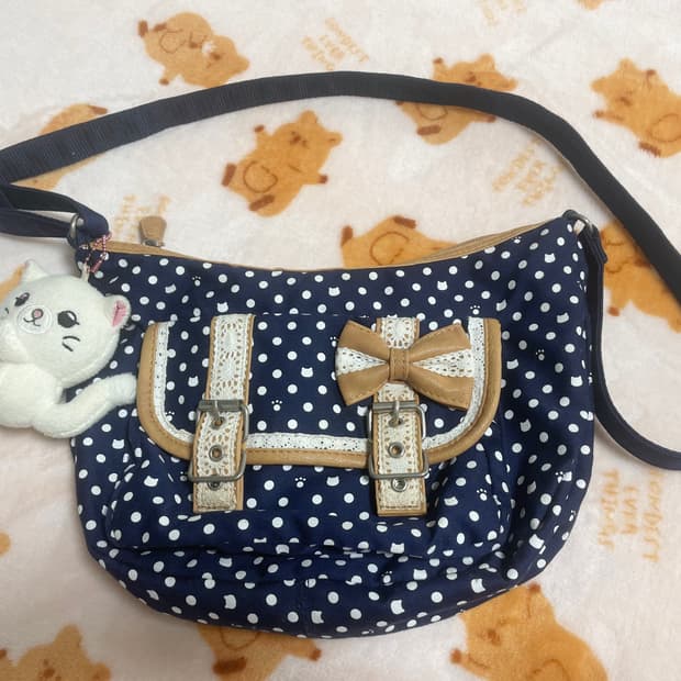 모리걸 빈티지 고양이 패턴 리본 레이스 크로스백 🐱💙🎀