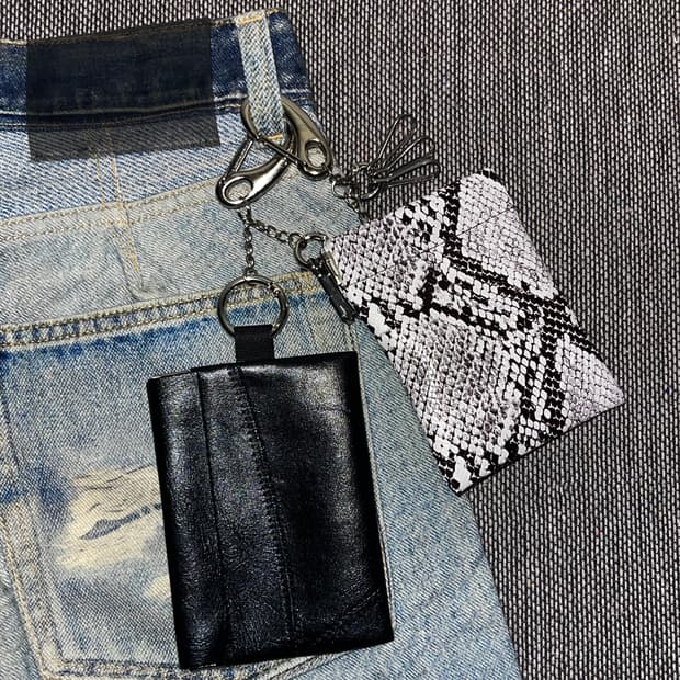 파이톤 레더 파우치 키링 세트