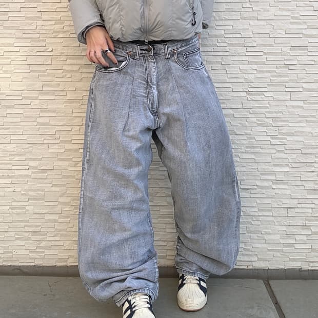 90s IZCO 올드스쿨 라이트그레이 오버 와이드 데님 팬츠