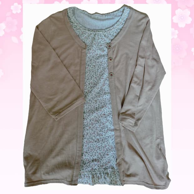 일본빈티지 몽글빈티지 브라운 잔꽃 레이어드 가디건 7부