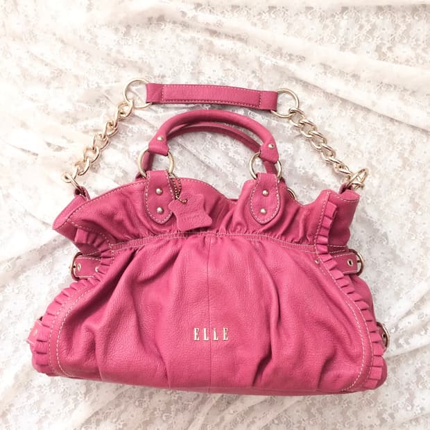 Vintage ELLE magenta pink genuine leathe