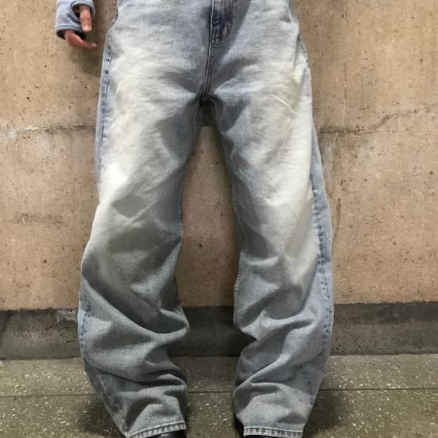 밀크와이드 워싱 데님 팬츠 L