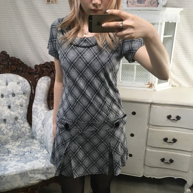 일본빈티지 체크 프레피 플리츠 원피스