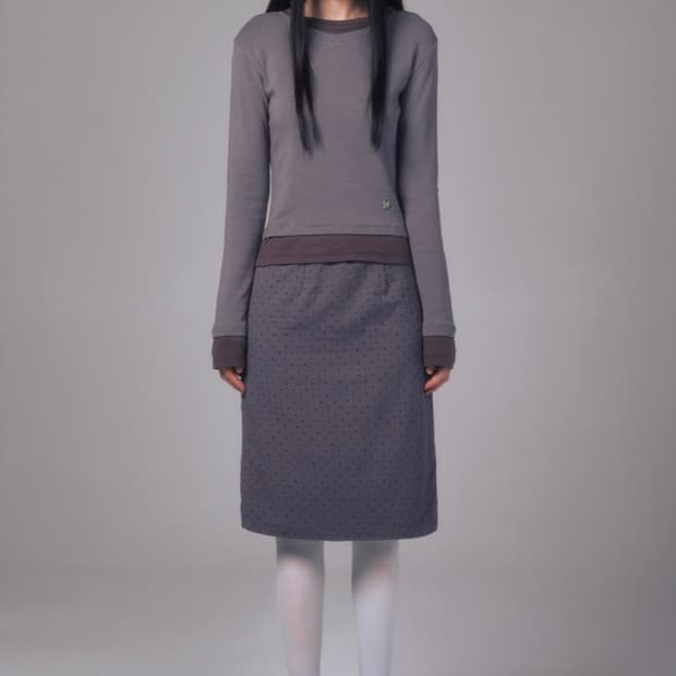유희 POLKA DOT LAYERED MIDI SKIRT CHARCOAL