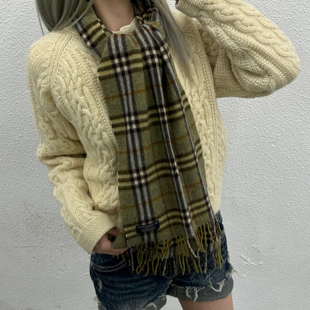 버버리 그린 노바체크 램스울 머플러