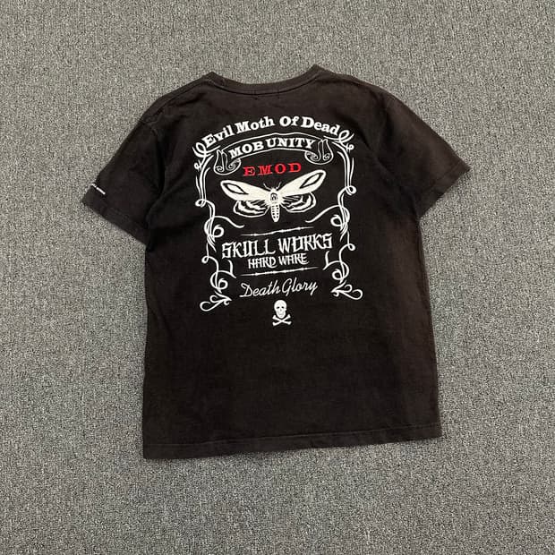 XL)스컬웍스x크로우즈 빈티지 그래픽 자수 반팔