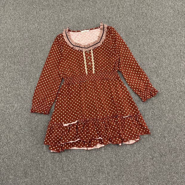 M)Axes Femme vintage 여성 도트 레이스 버건디 원피스