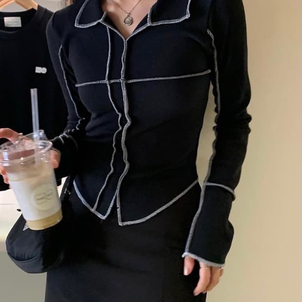 르에브 블랙 스티치 포인트 티셔츠