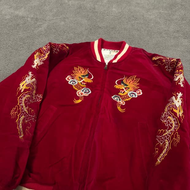 Jpn 일본 빈티지 모던보이스 벨벳 자수 스카잔 자켓