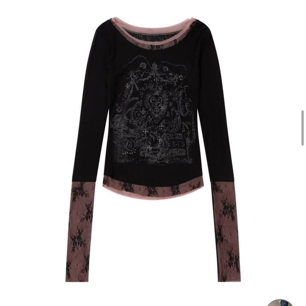 스컬프터 Triple Lace Layered Tee Black