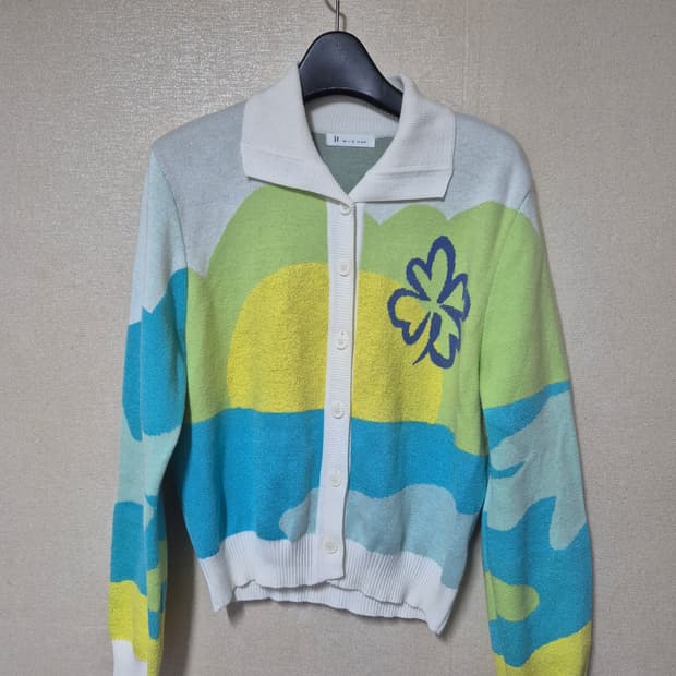 잇미샤 컬러블럭 카라 가디건