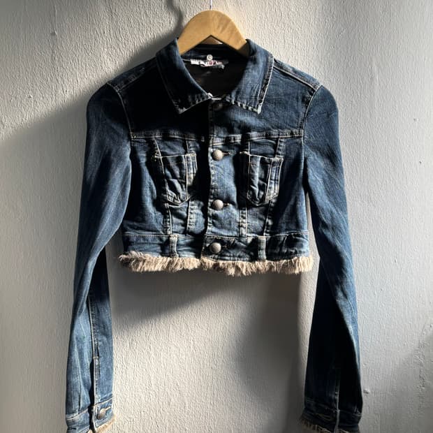 Vintage Cropped Fur-Trim Denim Jacket