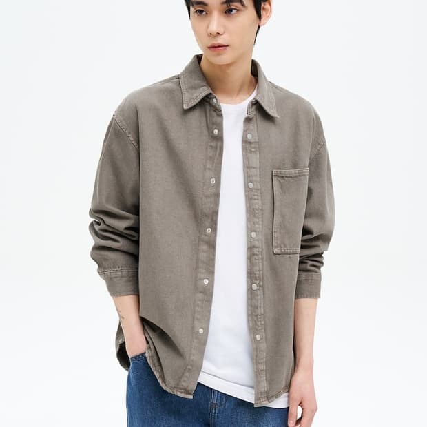 에잇세컨즈/ 헤비 트윌 가먼트다잉 셔츠 올리브/ XXL