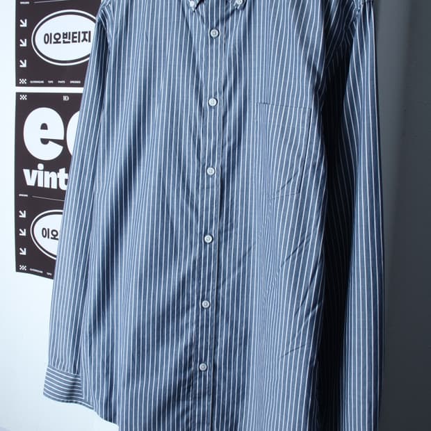 (XL-2XL) 지오다노 셔츠 남방 스트라이프 블루 아메카지-H35365
