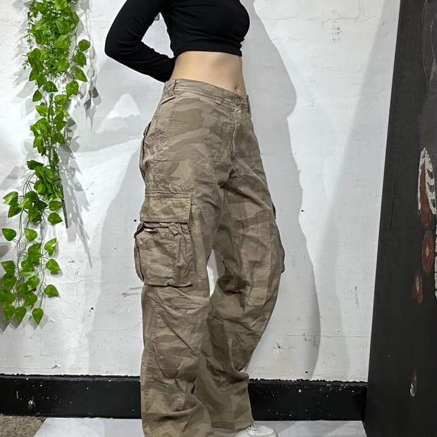 일본 빈티지 IGNIO 밀리터리 데저트 카모 와이드 카고 팬츠 군대 바지