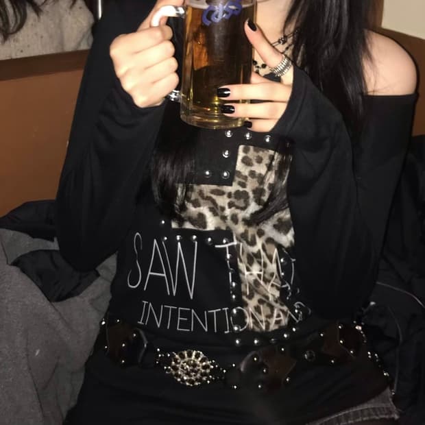 빈티지 갸루 십자가 호피무늬 티셔츠