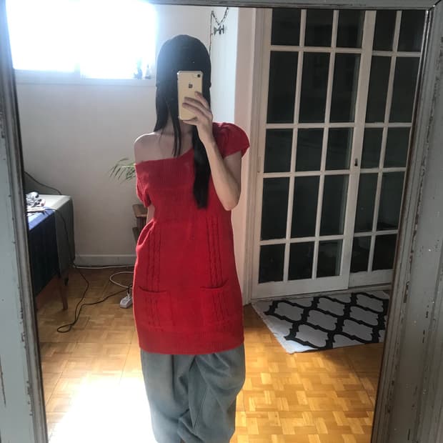 vintage red pocket knit one-piece