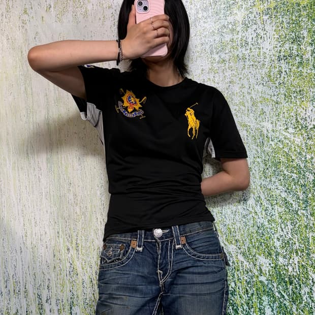 폴로 빅포니 치프키프 블랙와치 블록코어 블랙 배색 반팔 티셔츠 S