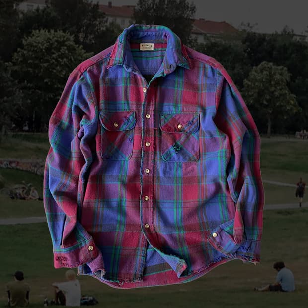 90s 빈티지 파이브 브라더 디스트로이드 플란넬 셔츠