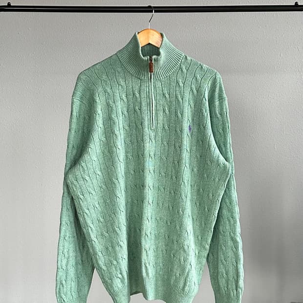 [XL]폴로 랄프로렌 하프집업 꽈배기 케이블 실크 니트