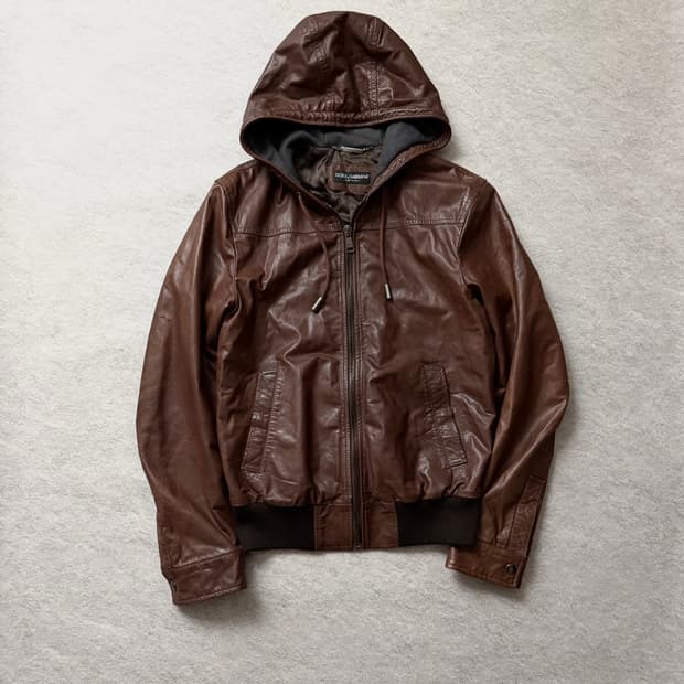 돌체앤가바나 후드 카프스킨 레더자켓
