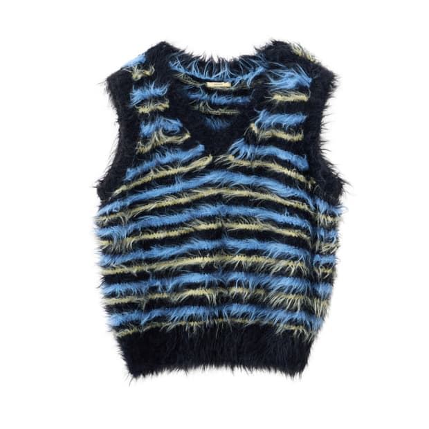 Moonsun Danke Hairy Stripe Knit Vest / N