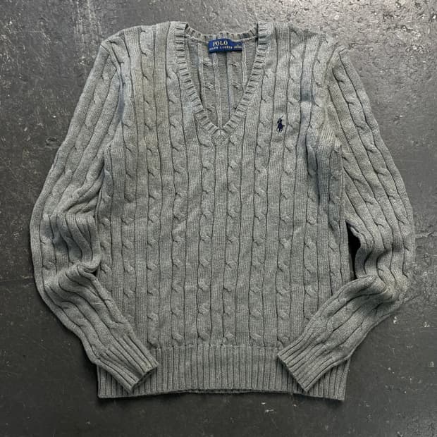 90 폴로 랄프로렌 꽈배기 브이넥 니트