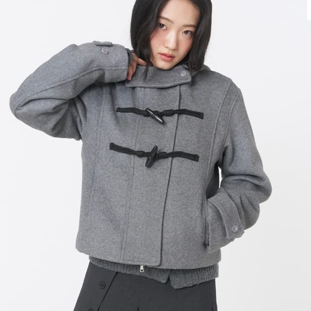 미세키서울 더플 후디 숏코트 다크그레이