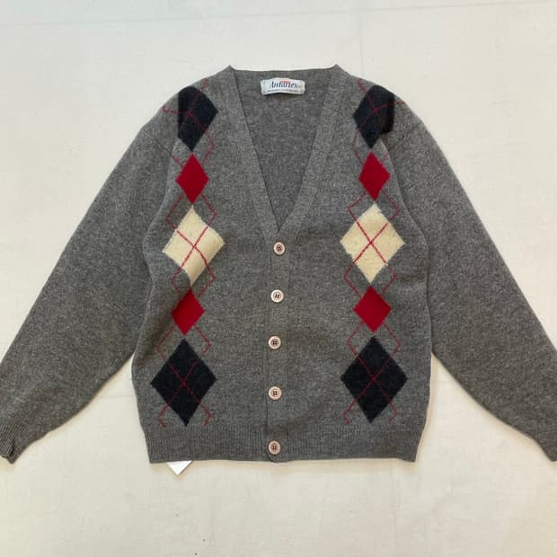 퓨어뉴울 아가일 체크가디건