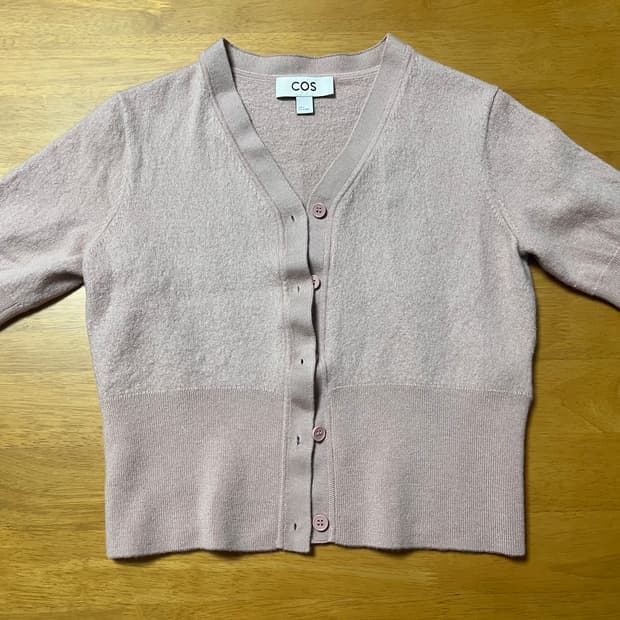 COS 코스 미스티 로즈 핑크 울 반팔 가디건_S 사이즈