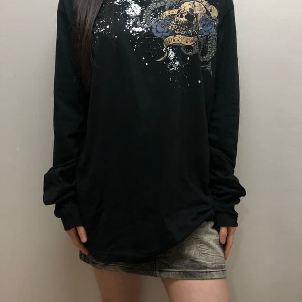 빈티지 블랙 펑크 프린팅 롱 슬리브