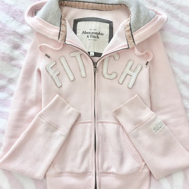 [가격제시] 아베크롬비 베이비핑크 로고 레터링 후드집업 핀터레스트 갸루