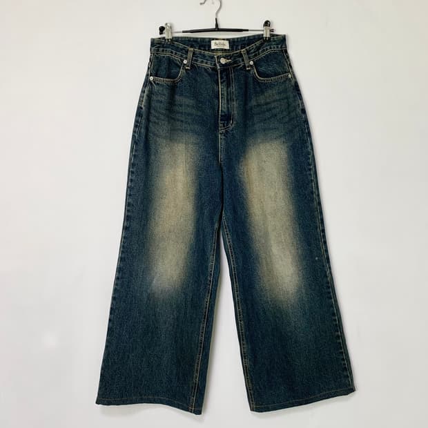 Bellide 00s 백포인트 포켓 샌드워싱 와이드팬츠 여성빈티지청바지