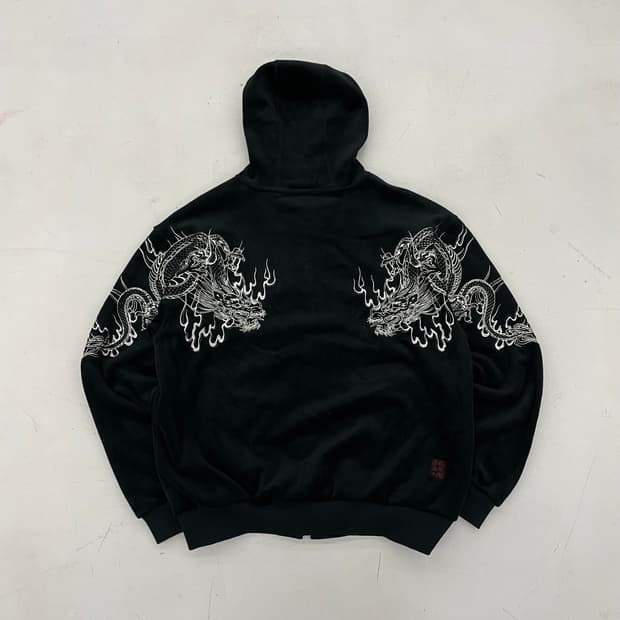 카라쿠리 타마시 드래곤 용 자수 오리엔탈 벨루어 후드집업