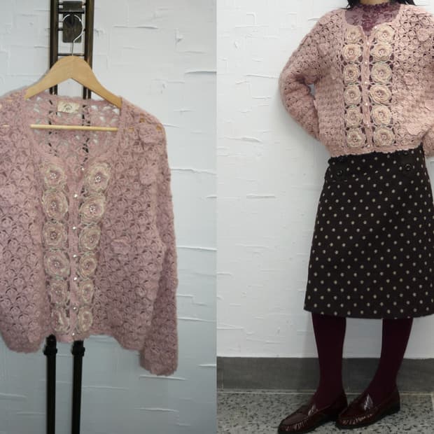 deep pink roses cardigan