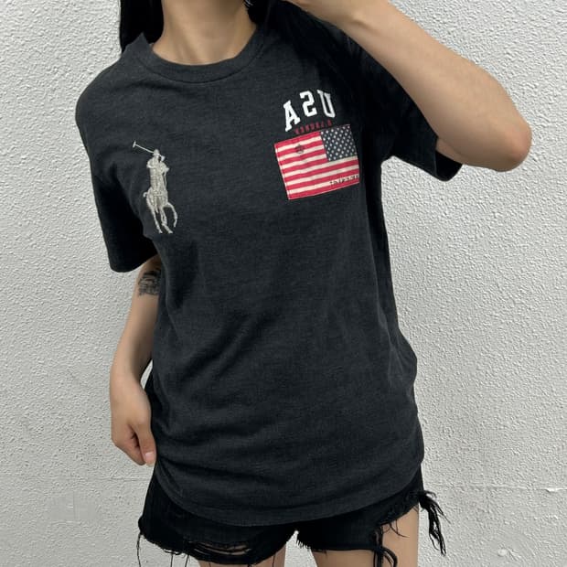 폴로 랄프로렌 실버 빅포니 USA 성조기 반팔 XL