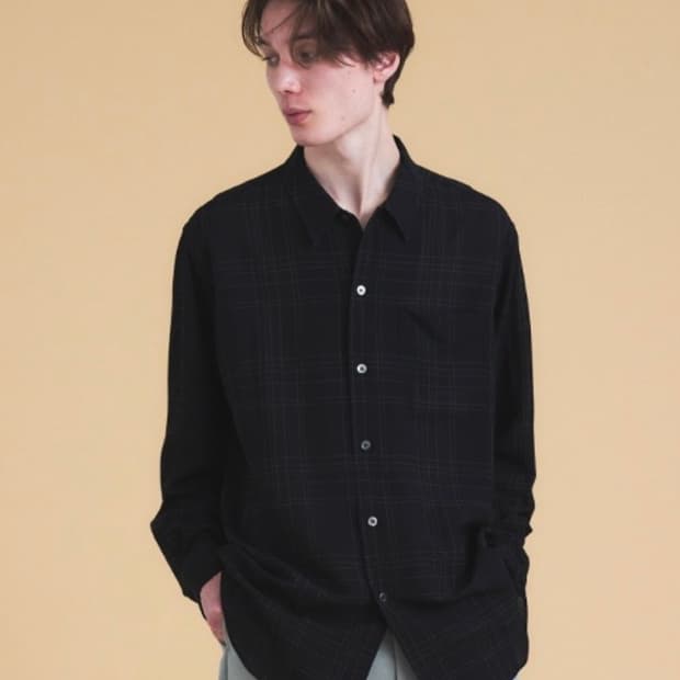 Column relax wool check shirt