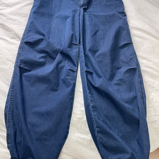 유니클로 C 와이드 파라슈트 스트링 조거 팬츠 M  2벌 블루, 올리브