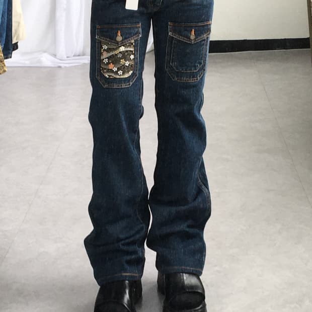 Oriental mood pocket denim pants