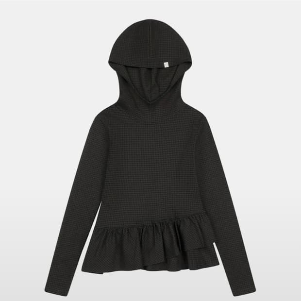 오헤시오 프릴 후디 티셔츠 체크 카키