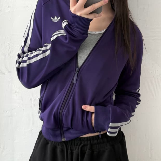 Adidas 아디다스 퍼플-그레이 배색 파이어버드 우먼 트랙탑