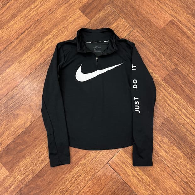 여성용 S  나이키 빅로고 스우시 런닝 반집업 기능성 티셔츠 