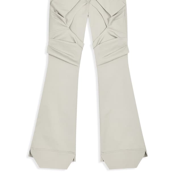 오픈와이와이 GATHERED BOOTCUT PANTS, BEIGE 