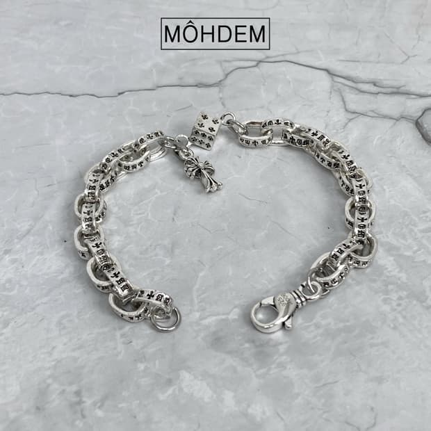 [Unisex] 체인 크로스 크롬 실버 팔찌