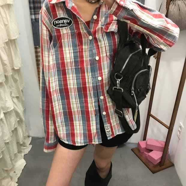 밴슨 백로고 체크셔츠