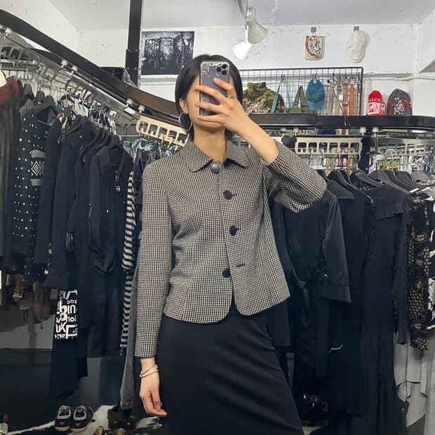 Pierre cardin 문양 버튼 크롭자켓