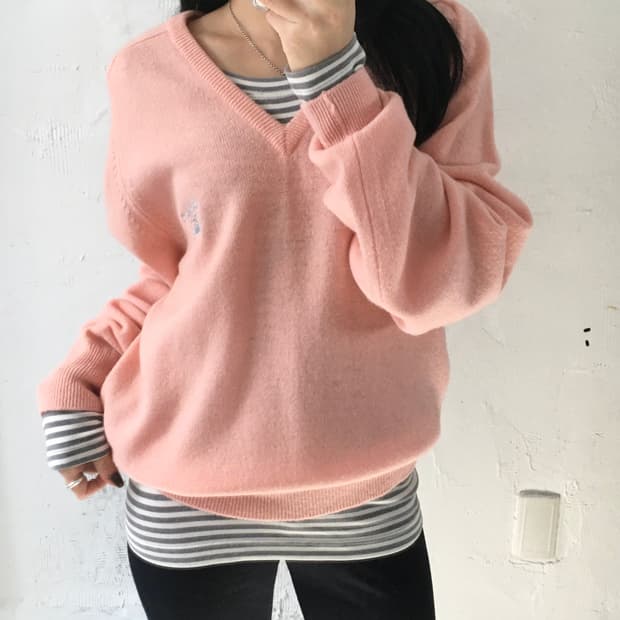 Burberry 버버리 연핑크 램스울 브이넥 니트