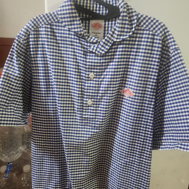 단톤 Danton 체크깅엄반팔셔츠 네이비 40사이즈