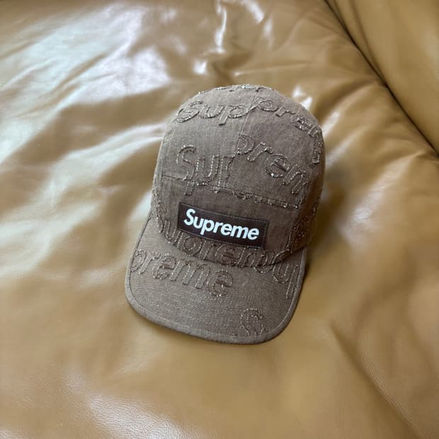 슈프림 캠프캡 모자 박스로고 데님 브라운