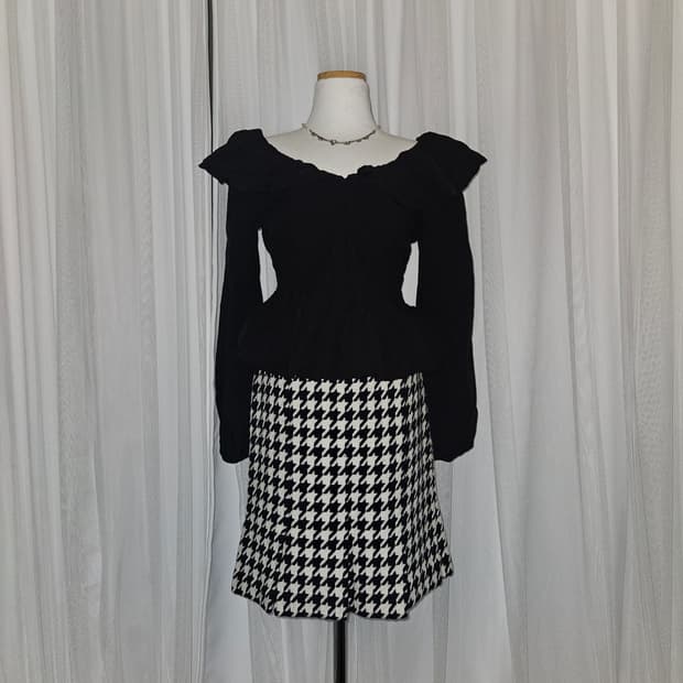 kumikyoku 빈티지 앙고라 하운드체크 패턴 플리츠 스커트